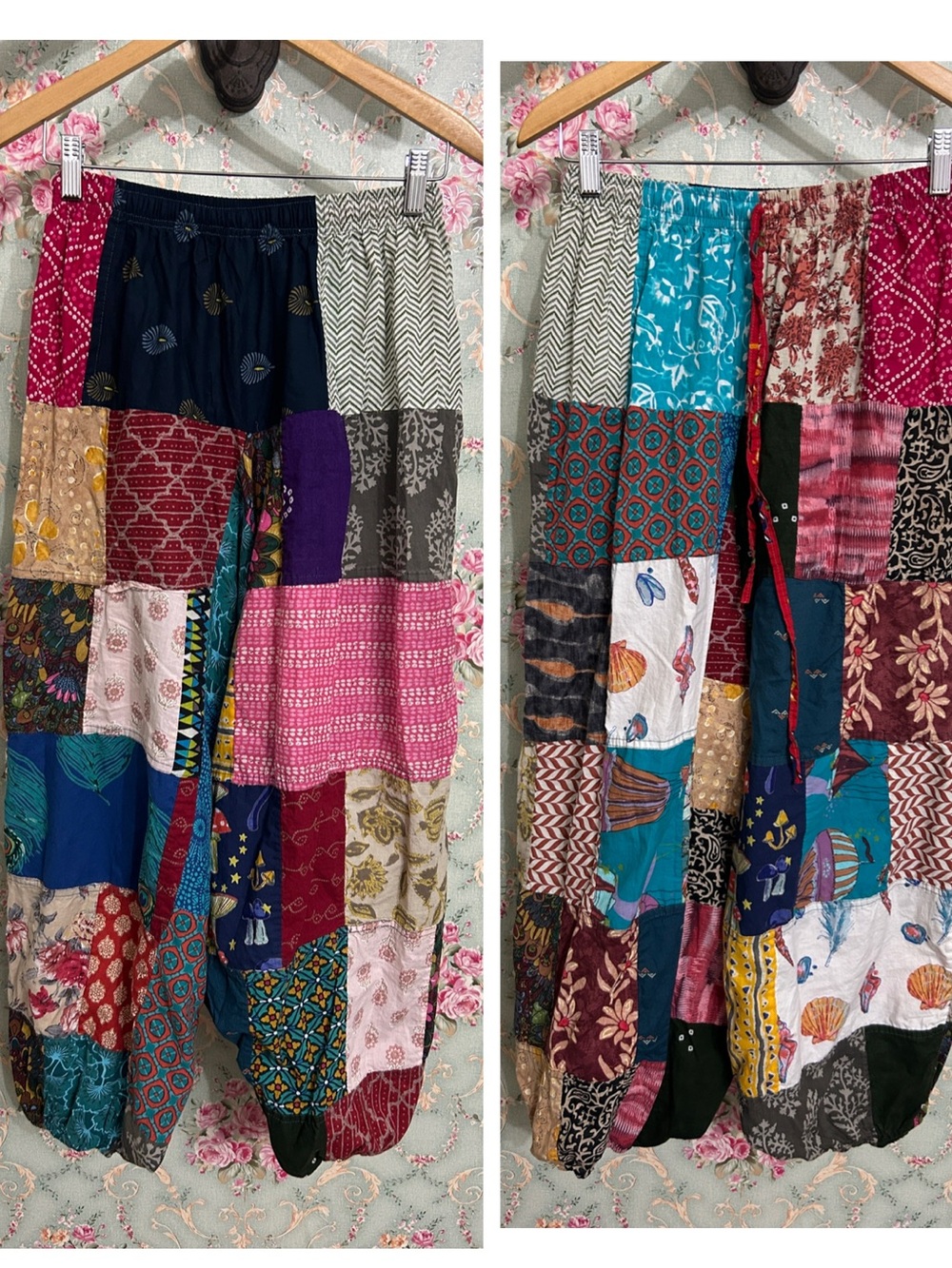 patchwork Jaded Gypsy Bali style 100% Cotton lightweight 🌈🩷 harem pant multi EUC